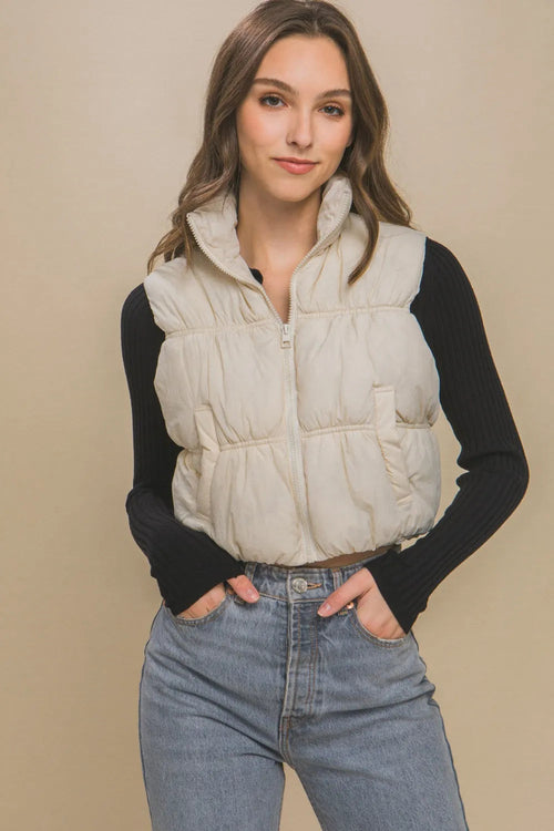 Love Tree Zip Up - Turtleneck - Cropped Vest Coat