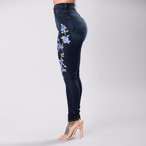 Womens High Waist Embroidered Jeans