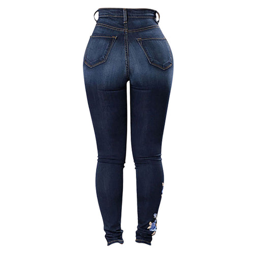 Womens High Waist Embroidered Jeans
