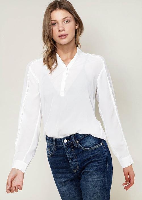 Women's Mandarin Collar Shirt - Ivory