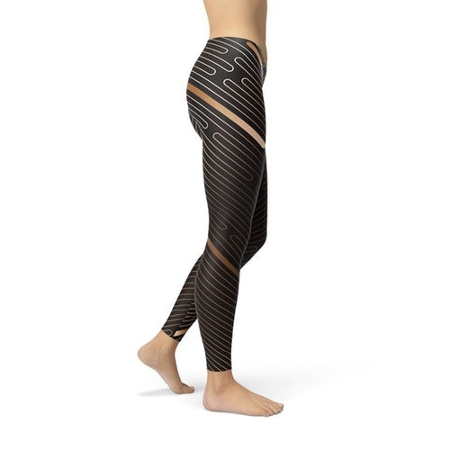 Womens Striped Brown Leggings