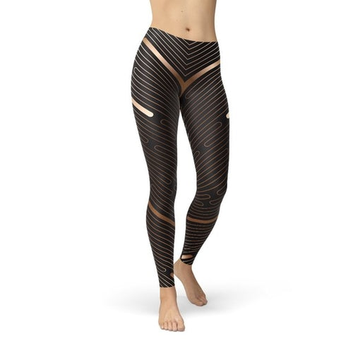 Womens Striped Brown Leggings
